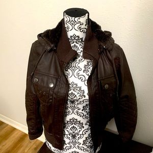 brown leather bomber jacket